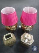 A pair of Japanese style pottery table lamps and shades,