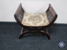 A tapestry upholstered stool on X frame support (as found)