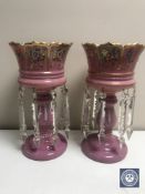 A pair of Victorian glass lustres with drops a/f CONDITION REPORT: Each heavily