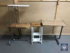 Three bed tables and a set of folding stool steps