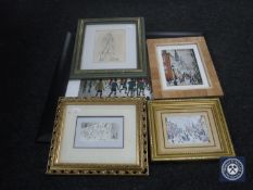 Three framed L.S.