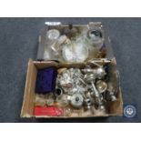 Two boxes of 20th century plated wares and glass ware