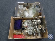 Two boxes of 20th century plated wares and glass ware