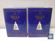 Two boxed Bells Scotch Whisky limited edition Christmas 2001 decanters, 70 cl,