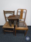 Two Edwardian bedroom chairs and a footstool