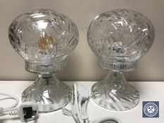 A pair of crystal table lamps with shades