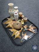 A tray of five chalk figures - flying ducks,