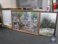 A gilt framed oil on canvas depicting a winter landscape together with a further oil painting and a