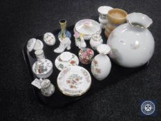 A tray of Limoges vase, powder bowl, Wedgwood Kutani Crane cabinet china,