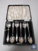 A set of six silver teaspoons, cased.