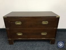 A mahogany ship's style two drawer chest with brass handles and mounts