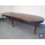 A good reproduction oval boardroom table on six legs, length 337 cm.