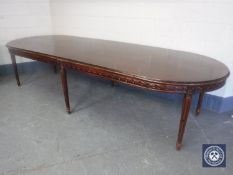 A good reproduction oval boardroom table on six legs, length 337 cm.