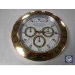 A 'Rolex' dealers display piece wall clock