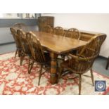 A good quality carved 19th century style oak refectory dining table, 218 cm x 92 cm,