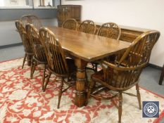 A good quality carved 19th century style oak refectory dining table, 218 cm x 92 cm,