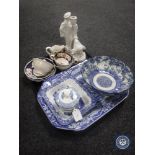 A tray of Portmeirion figural candlestick, continental porcelain bust,