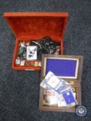 Two boxes of costume jewellery, cufflinks etc.