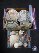 Two boxes of Wedgwood calendar plates, Victorian tea service,