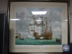 A framed signed print "The Mary Rose off South Sea Castle" by Mark R Myers