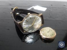 A gent's Accurist 9ct gold wristwatch on brown leather strap together with a lady's Star 9ct gold