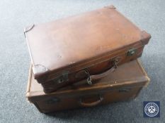 Two antique leather luggage cases