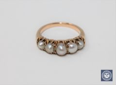 A Victorian five-pearl ring,