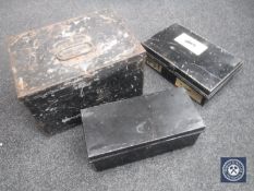 Three metal deed boxes