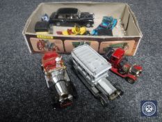 A box containing a small quantity of die cast vehicles to include a Corgi Chitty Chitty Bang Bang,