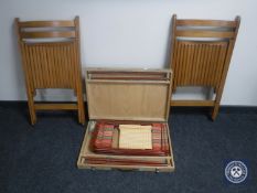 A mid 20th century folding picnic set in carry case together with two folding kitchen chairs
