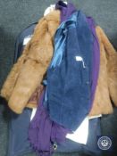 A gent's two piece suit together with a fur coat, a Regatta waterproof jacket,
