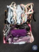 Two boxes of assorted lady's handbags and shopping bags