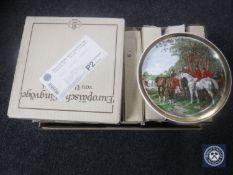 A box containing eleven collector's plates including Royal Doulton hunting scenes