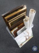 A box containing a quantity of assorted framed pictures and prints,