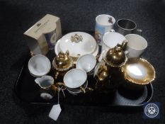 A fifteen piece gilt coffee service together with a pewter tankard and coronation china