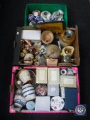Three boxes of assorted china, oriental lidded ginger jars,