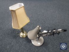 A 20th century angle poise lamp together with a brass table lamp with shade