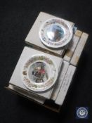 A box containing assorted collector's plates including Foxwood Tales wall clock,