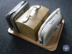 A tray containing a vintage Roberts Sky Casket radio together with three other vintage radios