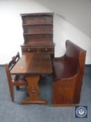 A five-piece pine dining room suite comprising of dresser, refectory table,