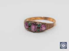 A Victorian 15ct gold amethyst and emerald ring,