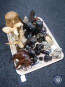 A tray containing a quantity of assorted animal ornaments including boxed Bronzes Through the Ages,