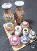 A tray containing pair of 20th century Chinese vases, lidded ginger jars,