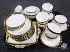 A tray of approximately twenty-nine pieces of Paragon Greek key pattern tea china