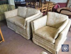A mid 20th century continental two seater settee and matching armchair