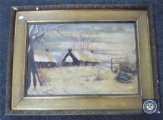 19th century school, Farm in winter landscape, oil on canvas,