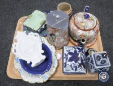 A tray of Edwardian china teapot on stand,