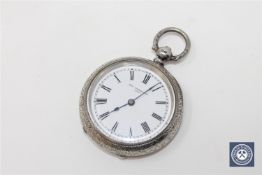 A Victorian silver fob watch with enamelled dial and finely engraved case, 'The Longbrook',