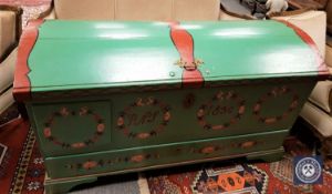 A nineteenth century painted pine domed topped chest,