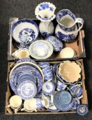 Two boxes containing a quantity of blue and white china including Copeland Spode's Italian etc